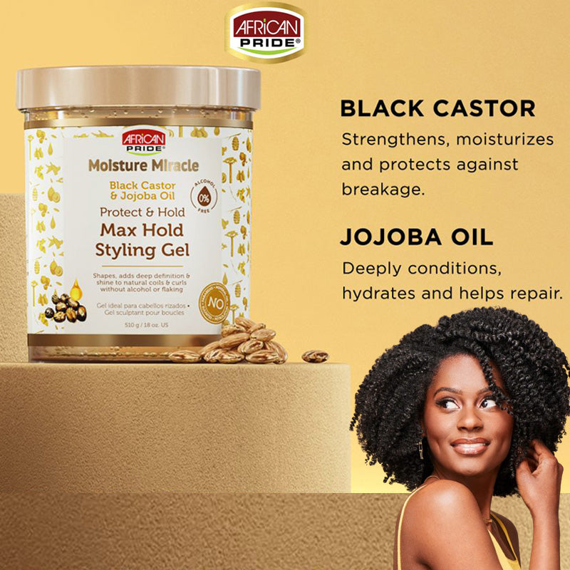 AFRICAN PRIDE MOISTURE MIRACLE BLACK CASTOR STYLING GEL 18oz