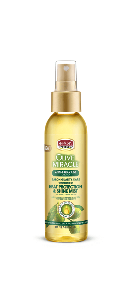 AFRICAN PRIDE OLIVE MIRACLE HEAT PROTECT SHINE MIST 4oz