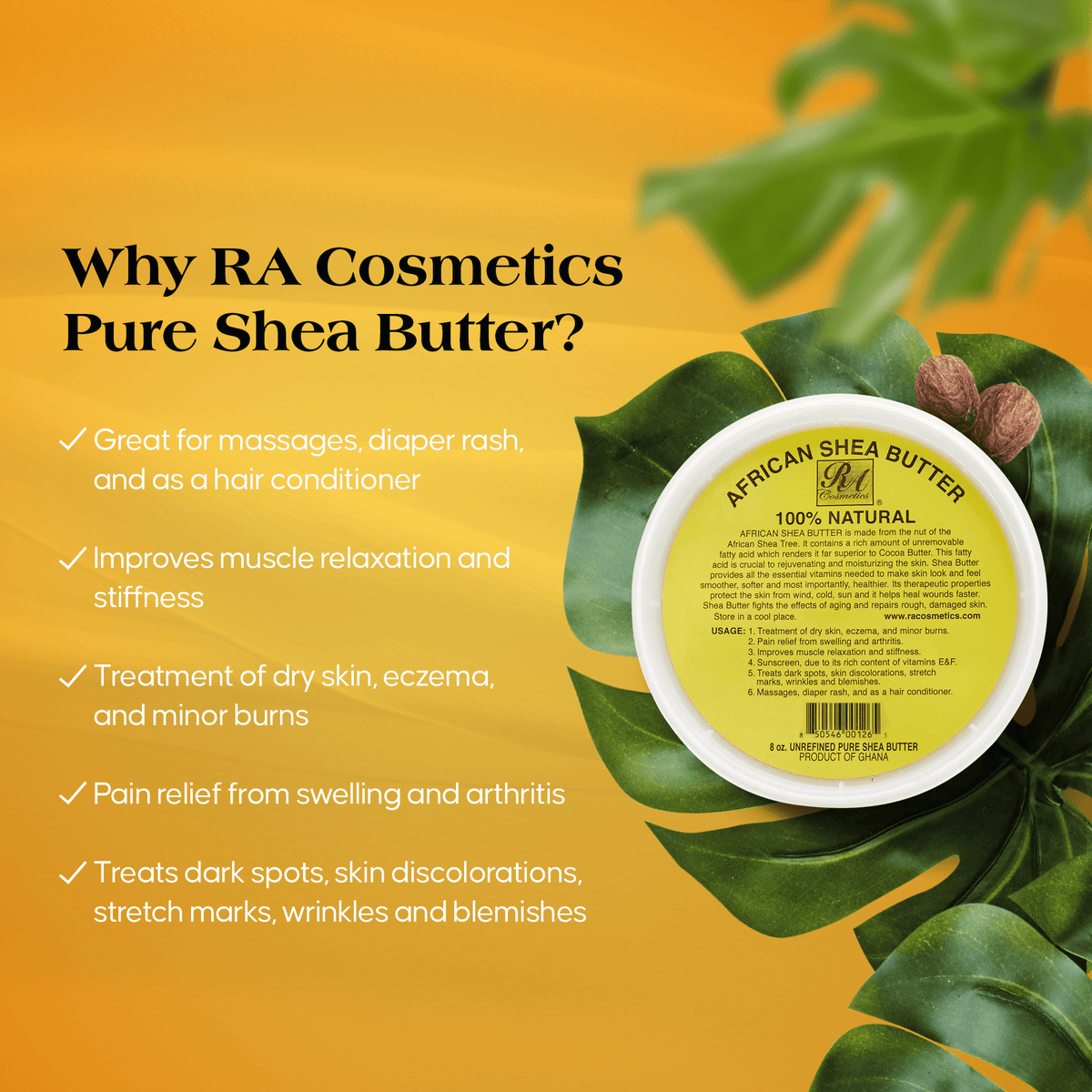 RA 100% SHEA BUTTER [SOLID] 8oz